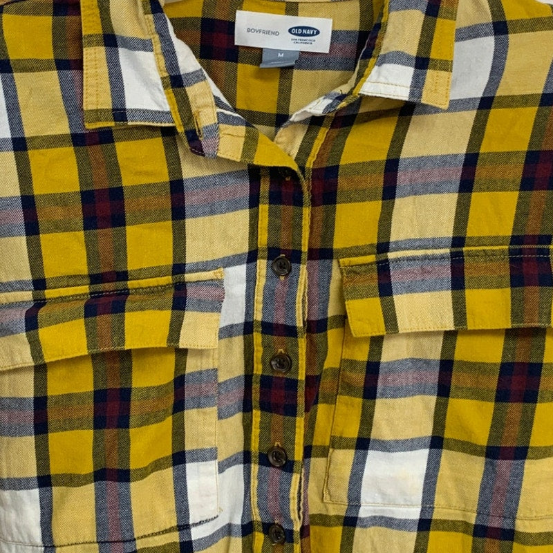 Old Navy Womens Medium 100% Cotton Boyfriend Plaid Long Sleeve Button Up Shirt