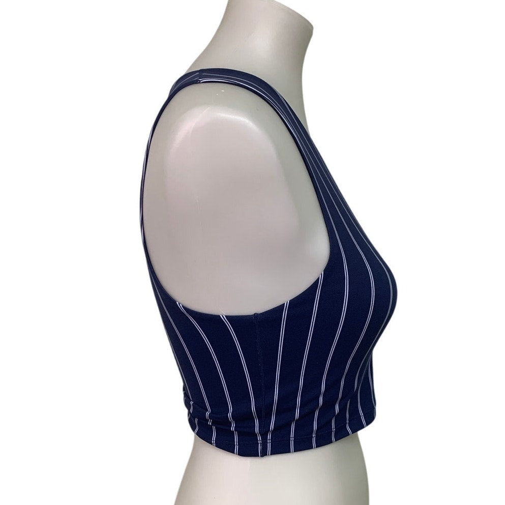 New American Eagle Womens Small Navy Blue Striped Athletic Sports Bra Top