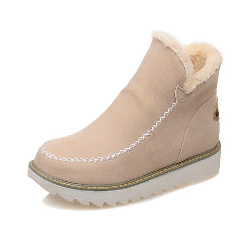Women's Insulated Cotton Boots Flat Thick-Sole Slip-On Low-Cut Warm Winter Boots