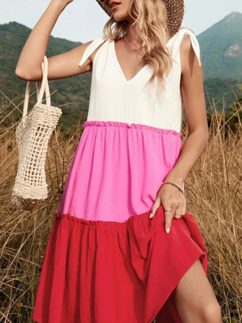 Colorblock Tiered Midi Tank Dress