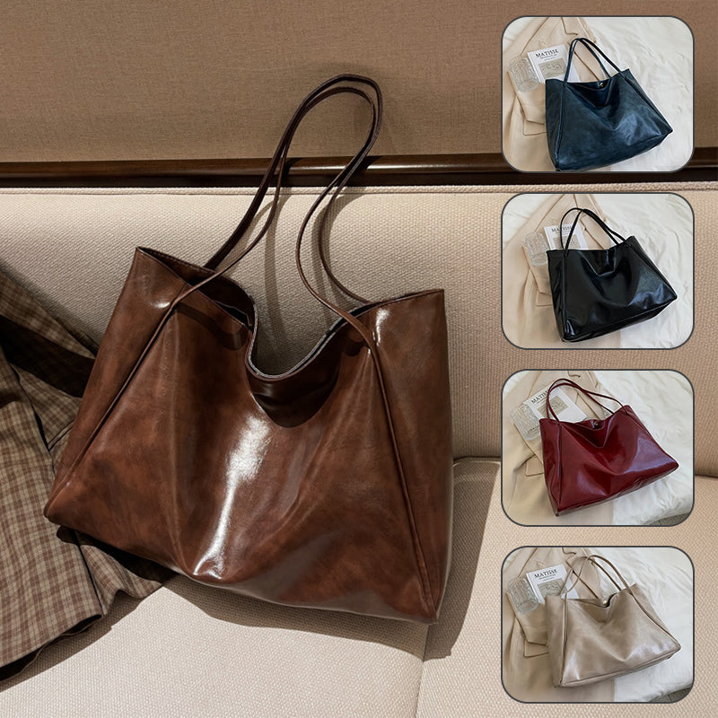 Women's Large Capacity Soft PU Leather Shoulder Bag Retro Casual Handbag