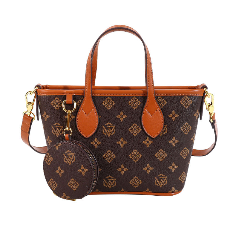 Retro Print Bucket Tote Bag – PU Leather Shoulder Bag for Women