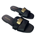 Stratuxx Kaze Womens Size 7 Black Gold Sandal Flats Square Open Toe Shoes