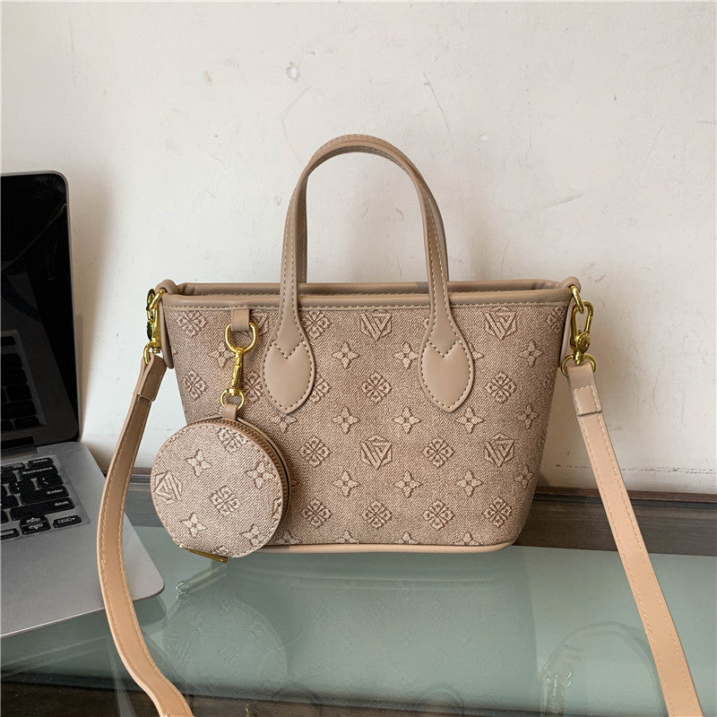 Retro Print Bucket Tote Bag – PU Leather Shoulder Bag for Women