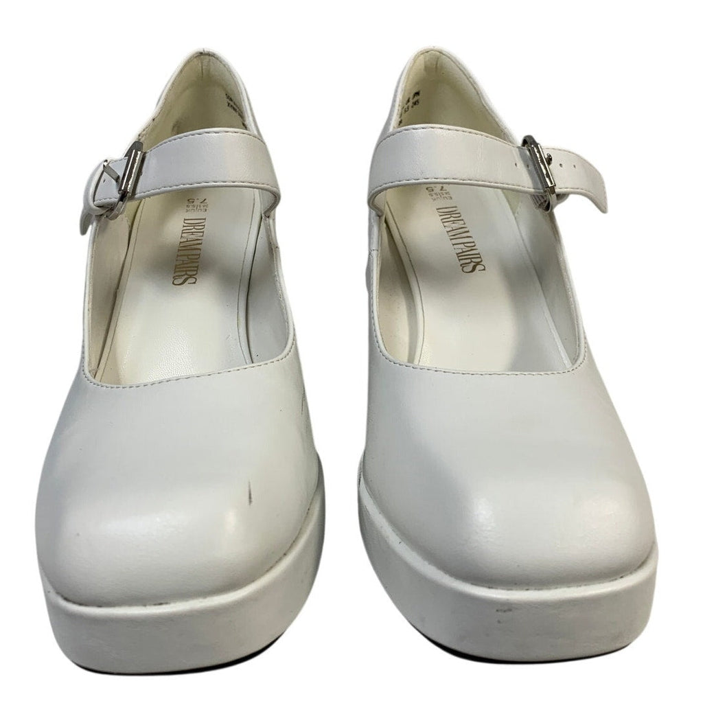 Dream Pairs Womens Size 7.5 White 3.5" Heel Mary Jane Square Closed Toe Shoes