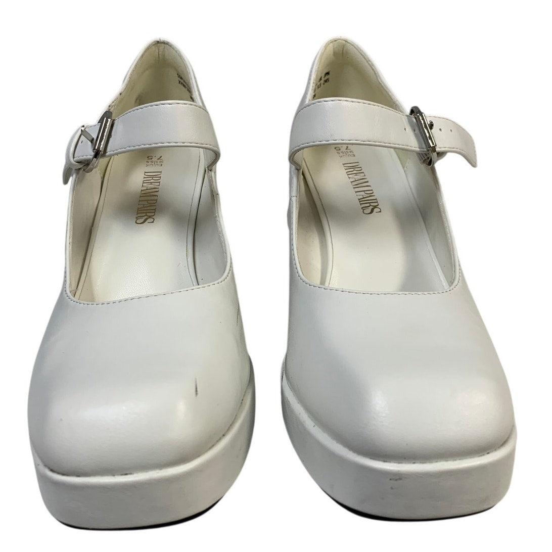 Dream Pairs Womens Size 7.5 White 3.5" Heel Mary Jane Square Closed Toe Shoes