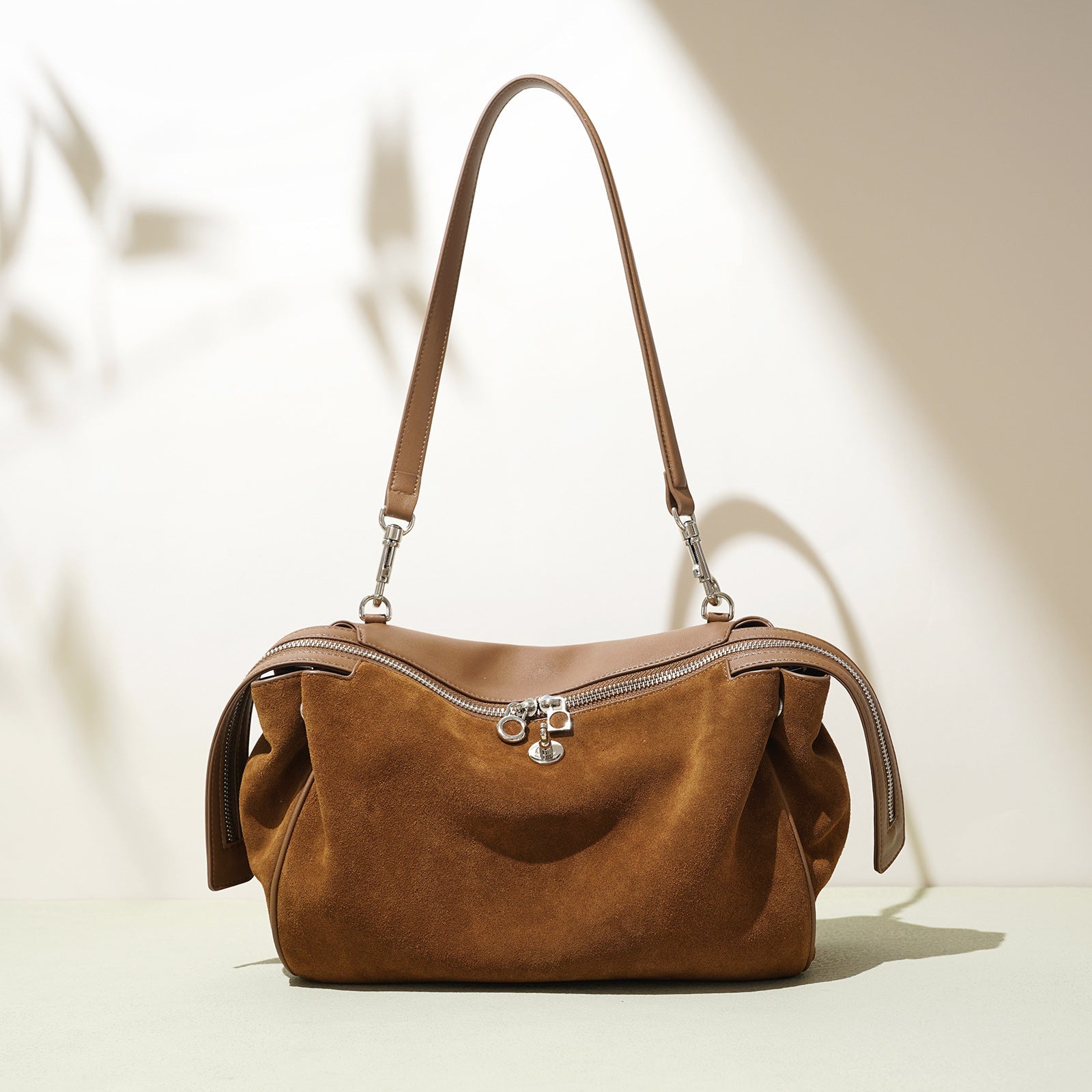 Women's Genuine Suede Leather Crossbody Pillow Bag | Double Strap Shoulder Bag