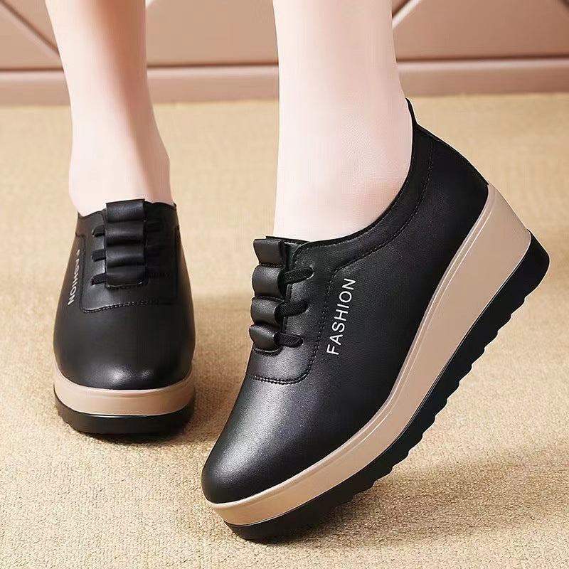 Women's Casual Microfiber Leather Shoes – Round Toe Elastic Band Low-Top Heels