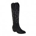 Women's Western Cowboy Embroidered High-Heel Boots – Chunky Heel Slip-On