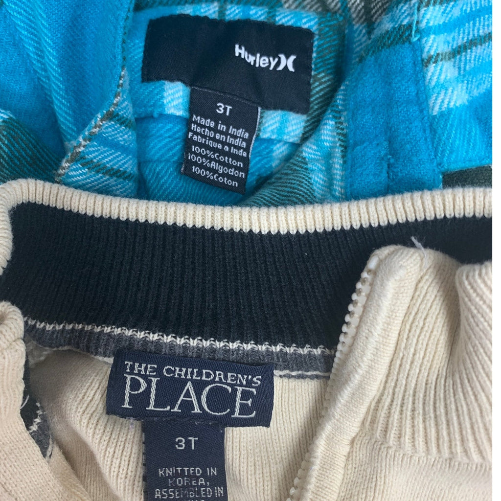 Lot of 2 Hurley The Childrens Place Baby Boy 3T Long Sleeve Plaid Shirt Sweater