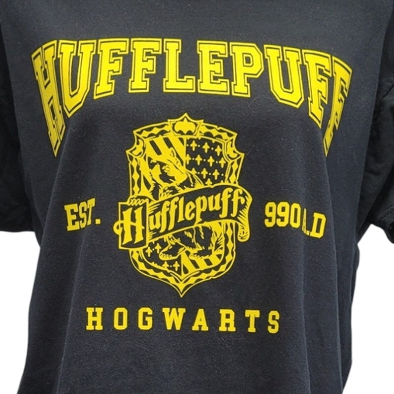 Hand Printed Upcycled Womens Large Harry Potter Hufflepuff Hogwarts Tee Shirt