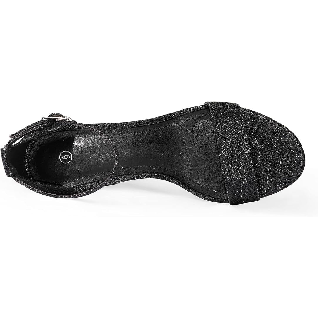 Coasis Womens Size 9.5 Black Glitter Open Toe Ankle Strap 3.5" Block Heel Shoes