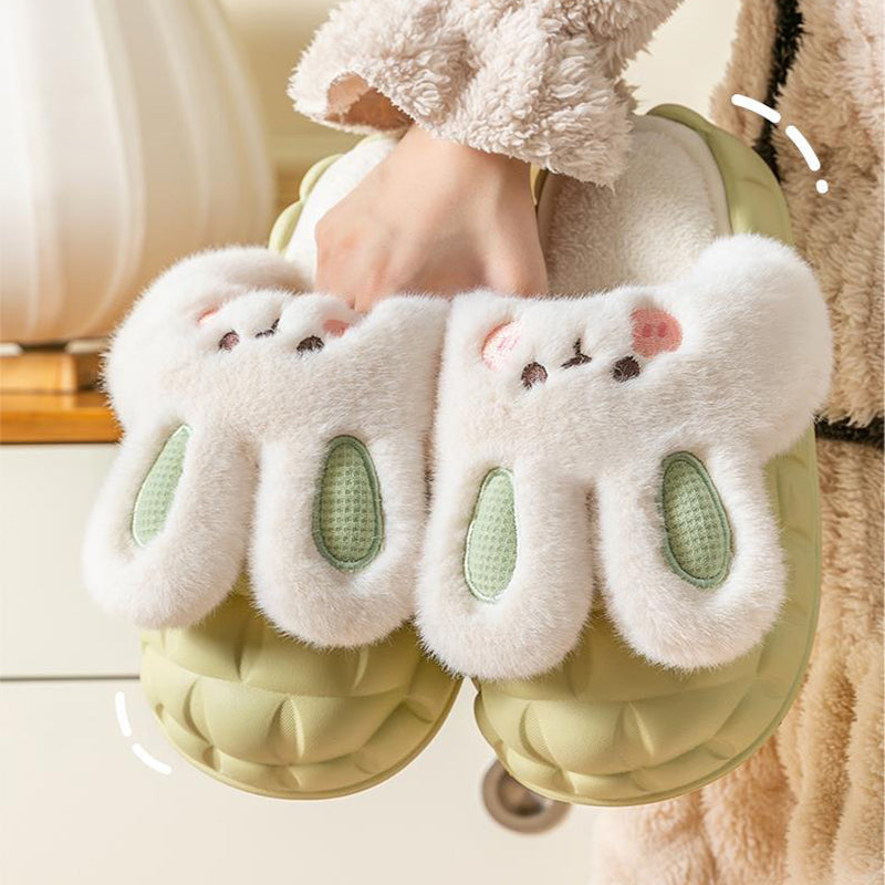 Unisex Cute Rabbit Fuzzy Slippers | Detachable Washable Plush House Shoes