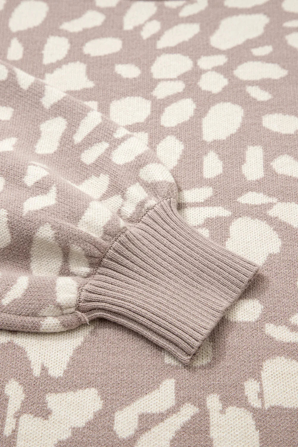 Gray Leopard Spots Pattern Ribbed Trim Drop Shoulder Sweater