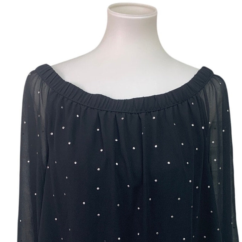 Maurices Womens Large Off The Shoulder Long Sleeve Sheer Metallic Studs Top