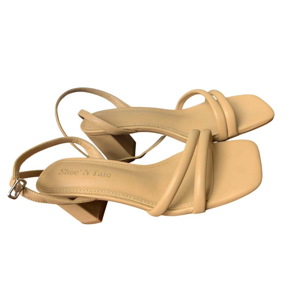 Shoe'N Tale Womens Size 6 Golden Tan Strappy 3" Heel Open Toe Ankle Strap Shoes