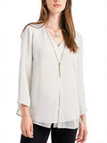 Jm Collection Solid V-Neck Necklace Top, Size Medium