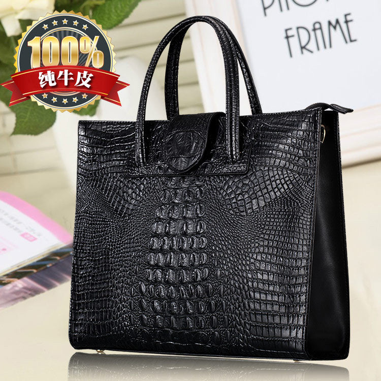 Women's Large Capacity Genuine Leather Tote Bag – Crocodile Pattern Business Shoulder Bag