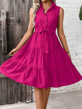 🌴 Women's Ruffle Hem Belted Shirt Maxi Dress