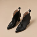 Women's Chunky Heel Martin Ankle Boots – Pointed Toe V-Cut Slip-On