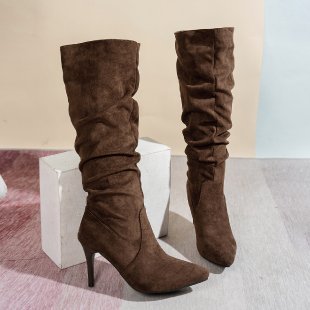 Women's Suede Stiletto Pointed-Toe Boots – High Heel Slip-On Winter Boots