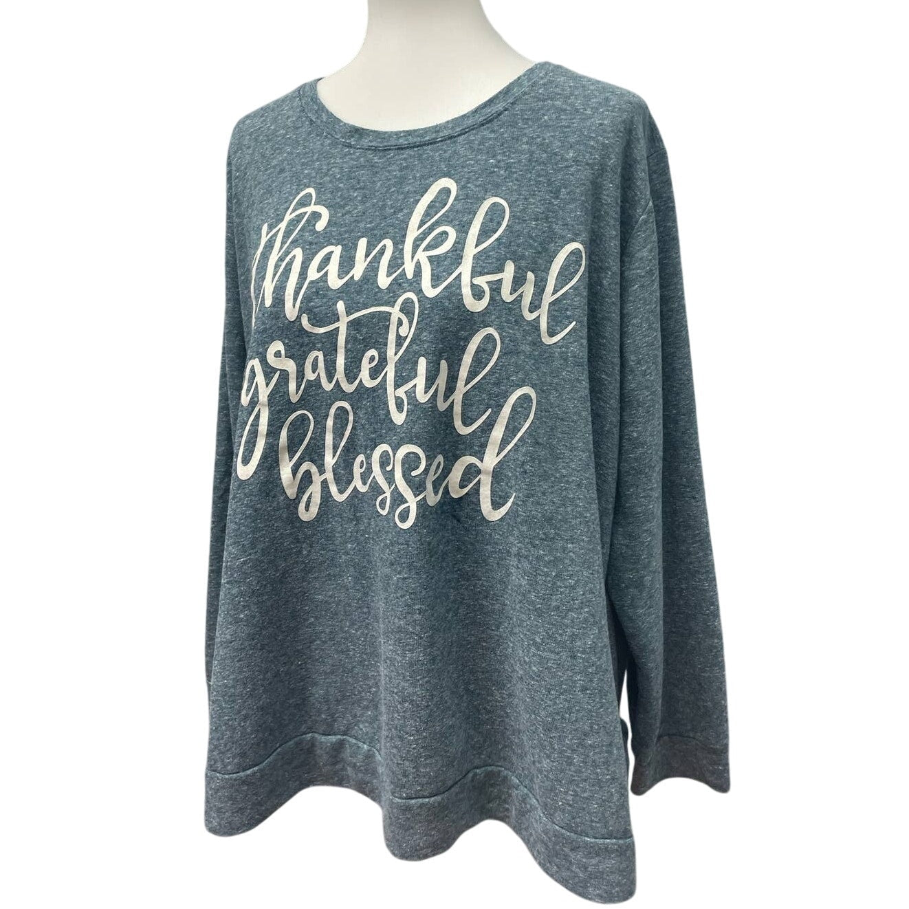 Thankful Grateful Blessed Womens 2X Holiday Time Long Sleeve Crew Neck Sweater