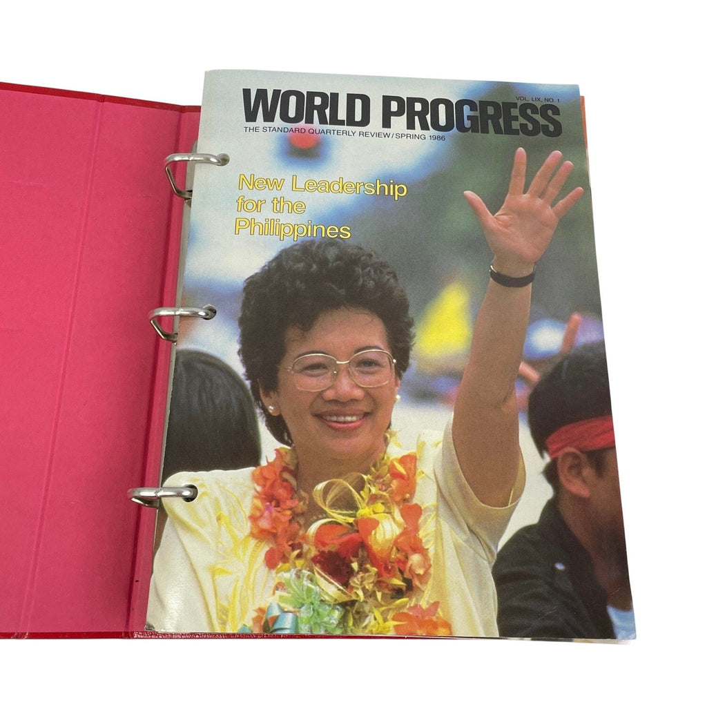 Vintage 1986 World Progress Yearbook Binder Iran Contra Imelda Marcos Collection