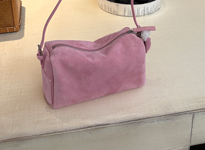 Women's Suede Barrel Tote & Shoulder Bag – Zippered Minimalist Handbag