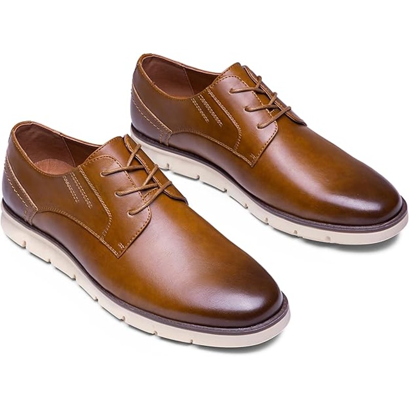 Jousen Men Size 10 Chestnut Brown Faux Leather Lace Up Casual Oxford Dress Shoes