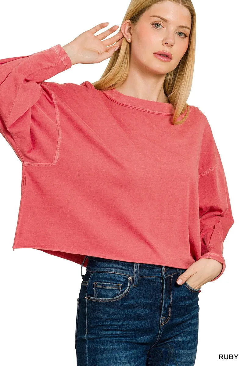 Zenana Pigment Dye Enzyme Washing Oversized Round-Neck T-Shirt