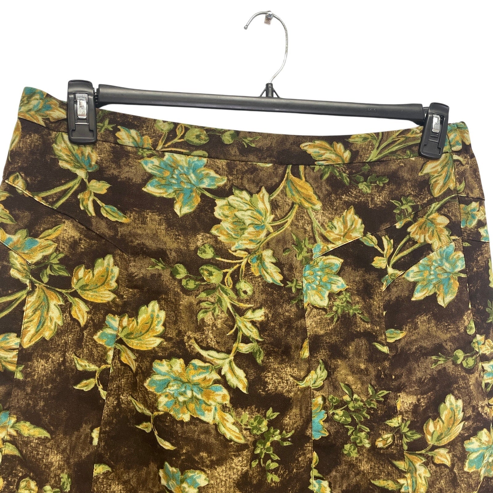 Requirements Womens XL Fit & Flare Floral 100% Polyester Elastic Back Midi Skirt