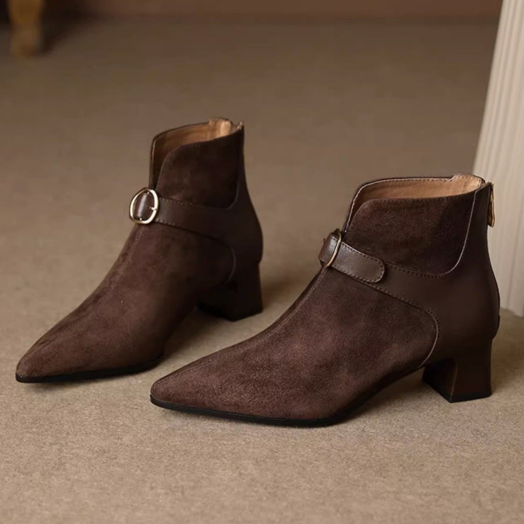 Pointed-Toe Suede Ankle Boots
