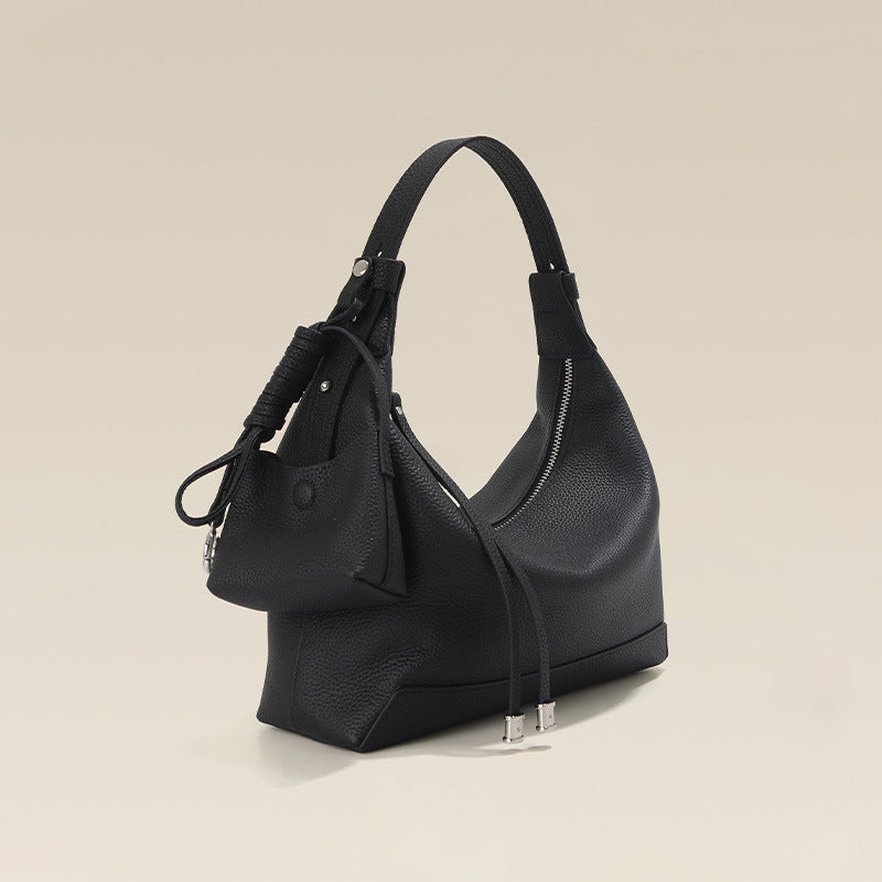 Genuine Leather Dumpling Shoulder Bag - Urban Minimalist Commuter Bag for Women