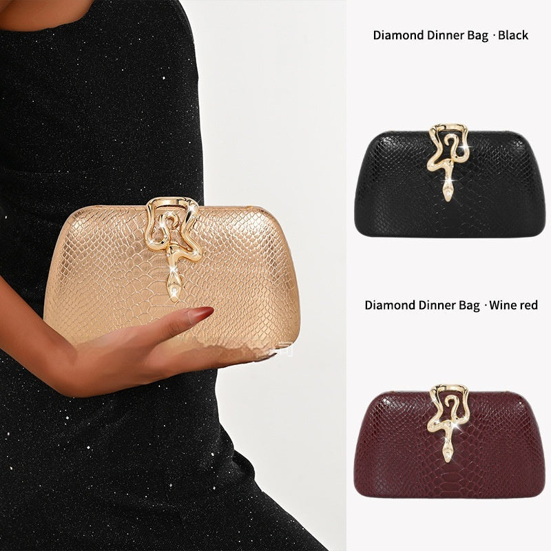 Snake-Print Evening Tote Bag - Elegant Chain Shoulder Handbag for Women