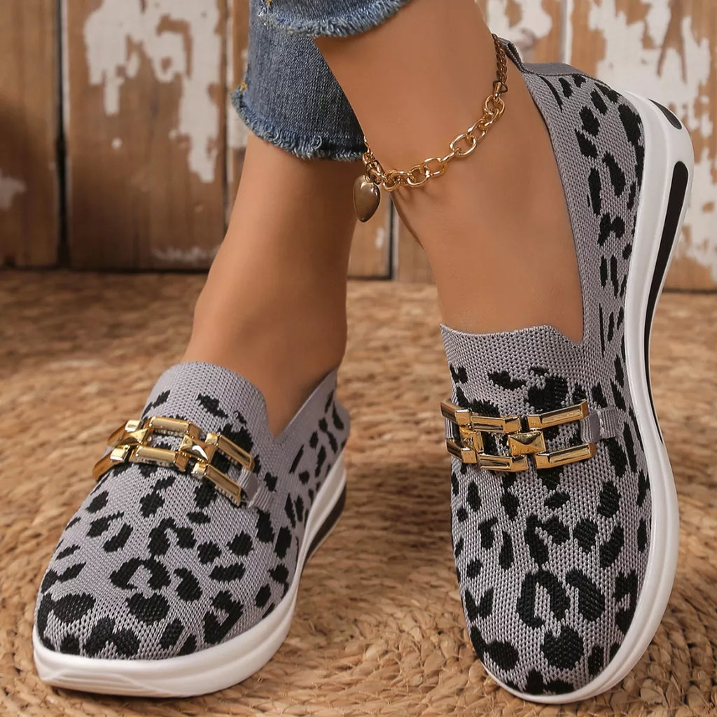 Women's Leopard Print Round Toe Slip-On Flats | Breathable Mesh Casual Shoes