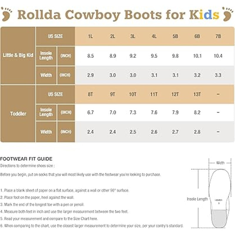 Rollda Girls Size 5 White Faux Leather 1.5" Heel Pull On Western Cowboy Boots