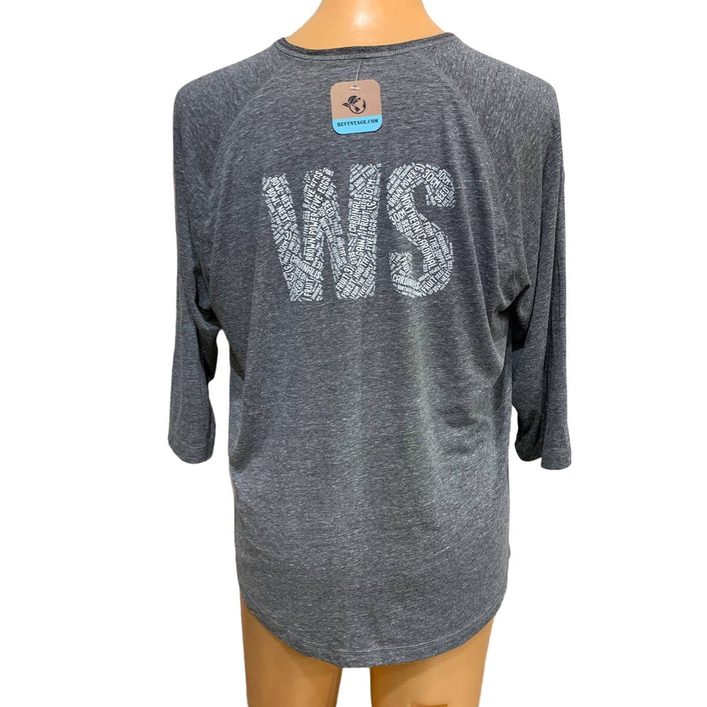 Wingspan Inspired Mens Large Hand Printed Cardinal Red Bird Upcycled Henley Tee
