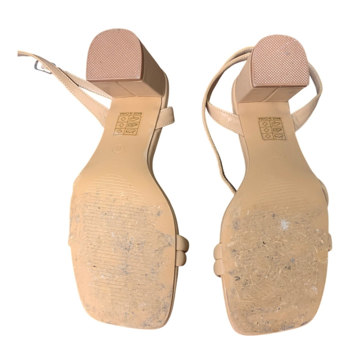 Shoe'N Tale Womens Size 6 Golden Tan Strappy 3" Heel Open Toe Ankle Strap Shoes