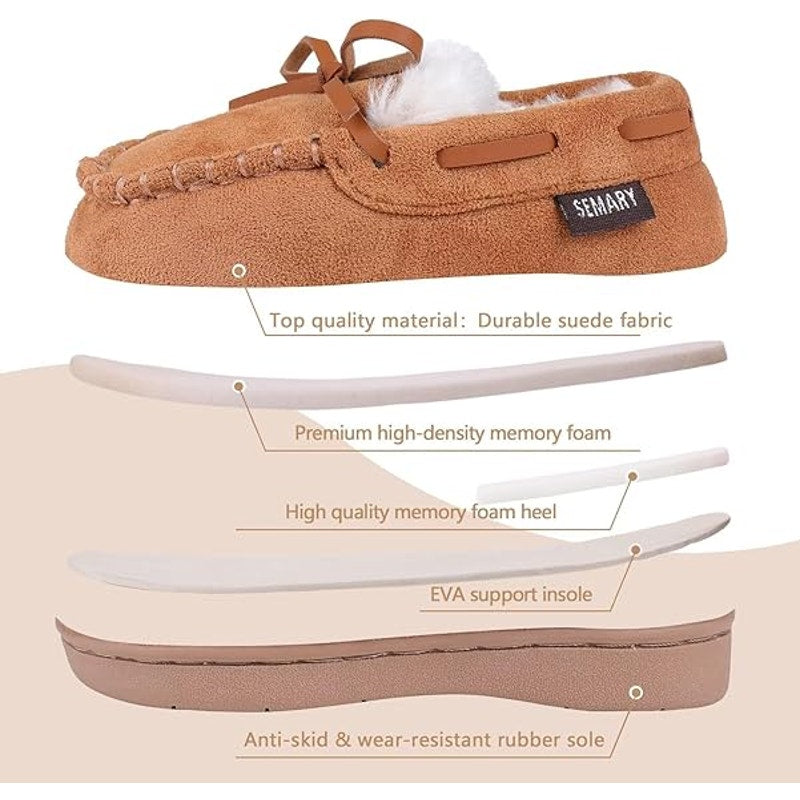New Semary Toddler Boys Size 8 Brown Faux Suede Moccasin Memory Foam Slippers