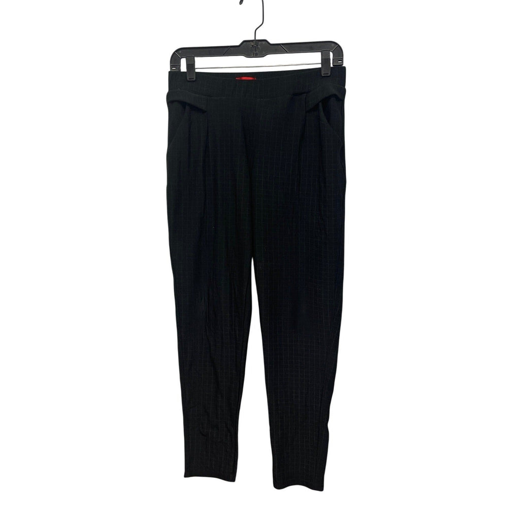 Womens Size Medium Elastic Waist Pull On Black White Square Grid Plaid Pants