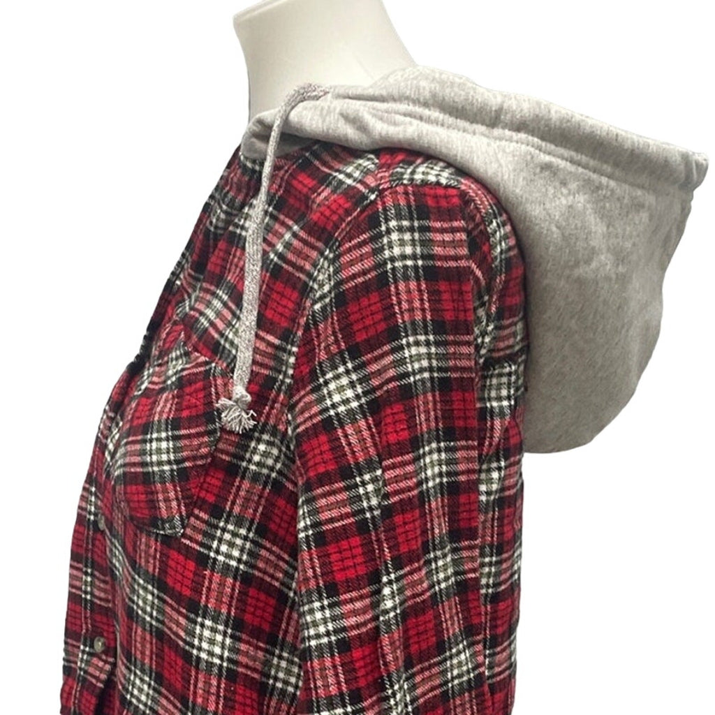 New Time and Tru Womens Medium Long Sleeve Plaid Flannel Cotton Blend Hoodie