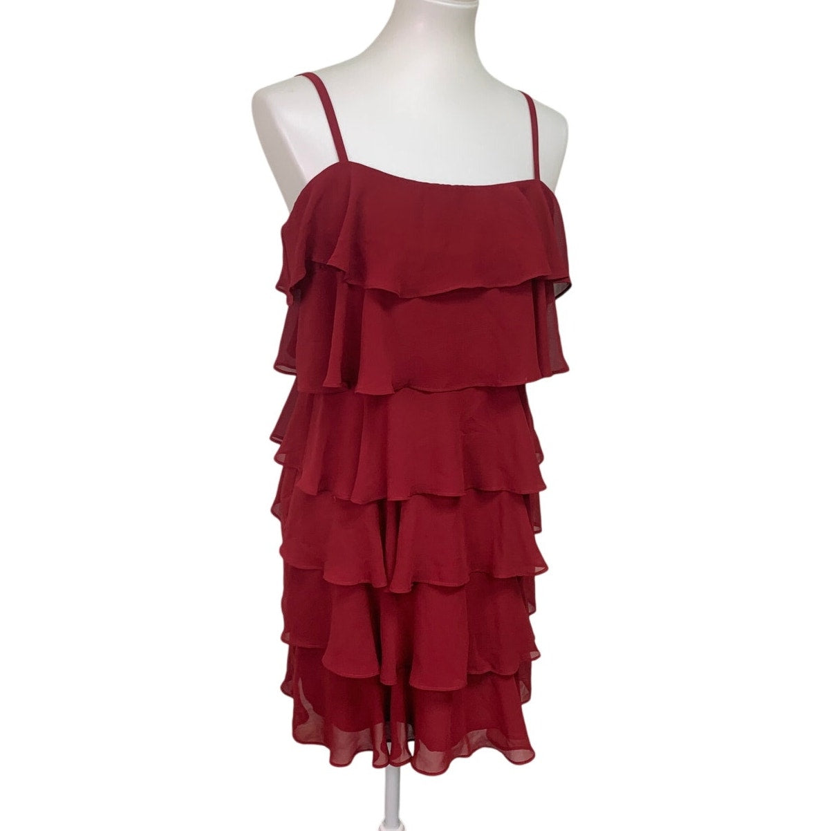 Ann Taylor Loft Womens Size 8 Spaghetti Strap Tiered Ruffle Knee Length Dress