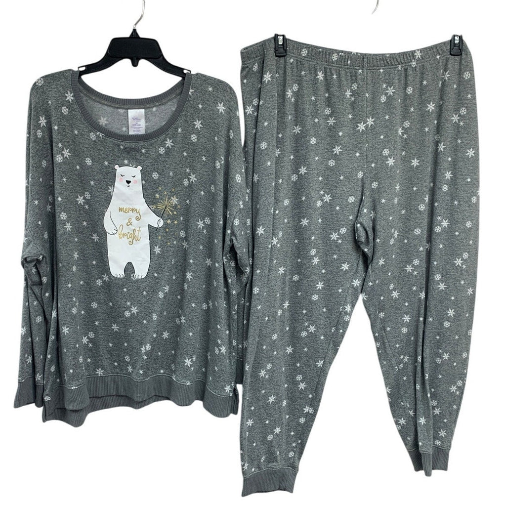 Secret Treasures Womens 3X Merry & Bright Bear Snow Flake Long Sleeve Pajama Set