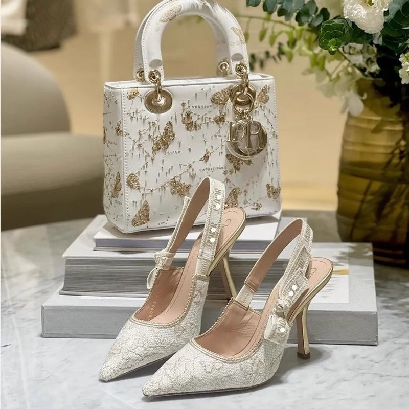 Women's Gold Bow Strap Pointed Toe High Heel Sandals - Elegant Party Heels