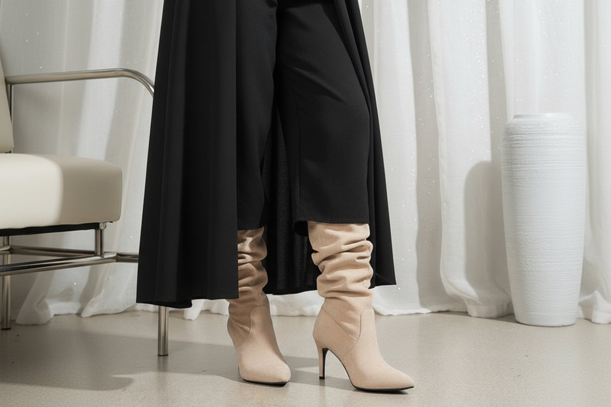 Women's Suede Stiletto Pointed-Toe Boots – High Heel Slip-On Winter Boots