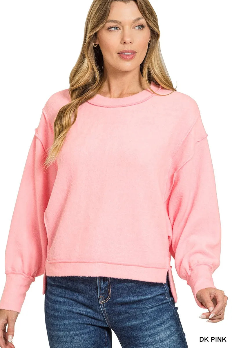Zenana Brushed Melange Hacci Oversized Pullover