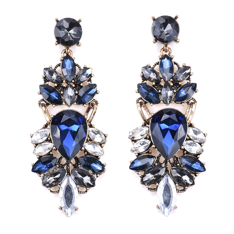 Ornament Exaggerating Earrings Retro Alloy Trendy Earrings Geometric Abstract Diamond Embedded Long Earrings