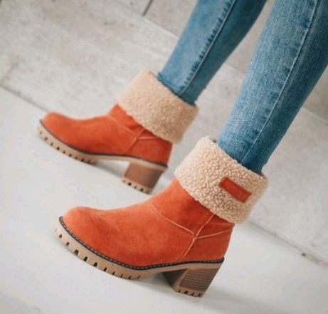 Premium Suede Snow Boots Women - Mid-Tube Thick Heel Winter Boots