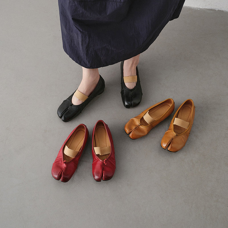 Full Grain Leather Tabi Mary Jane Flats
