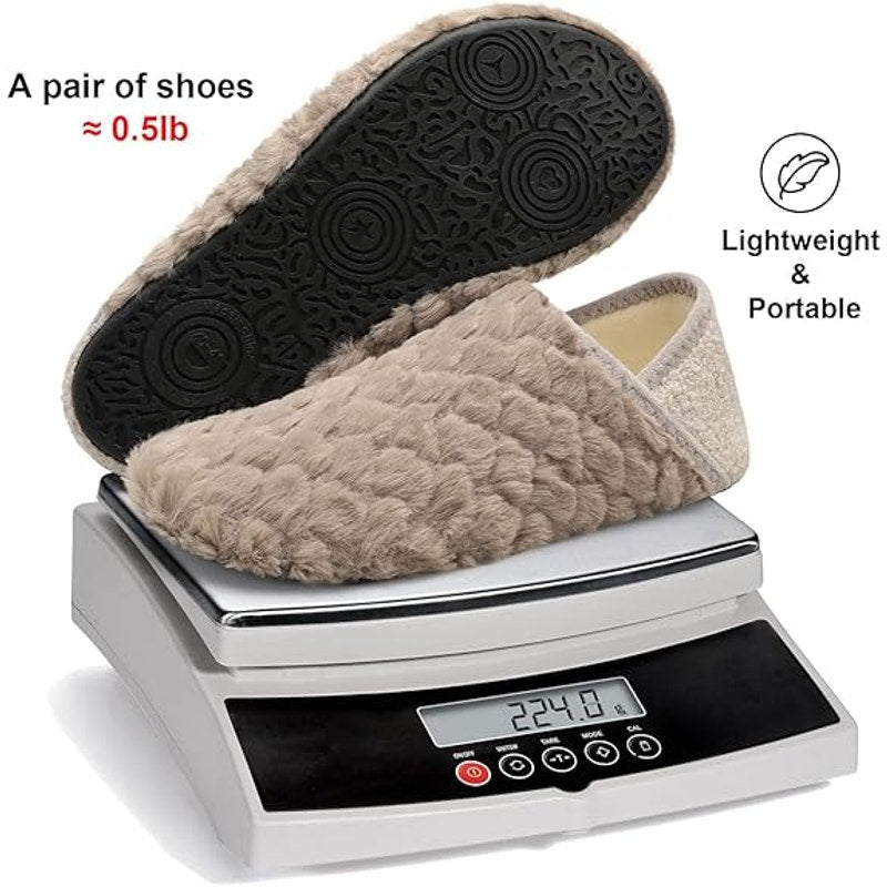 Fires Womens Size 7/8 Fuzzy Gray Slide On Rubber Sole Lightweight House Slippers